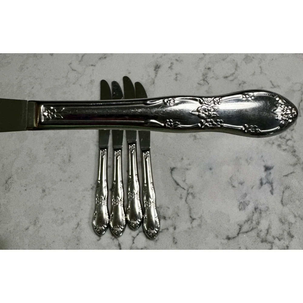Set of 5 Vintage Oneida Galveston Stainless Steel Dinner Knives 1982 Retired